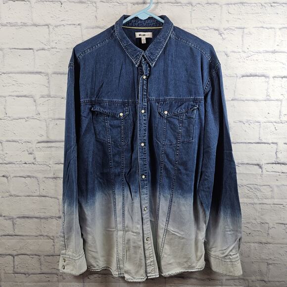 William Rast Other - William Rast Men's Oak Chest Pockets Long Sleeve Ombre Denim Shirt, Indigo, XXL